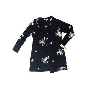 Figueroa & Flower Black Floral Button-Down Tunic Dress S 1730